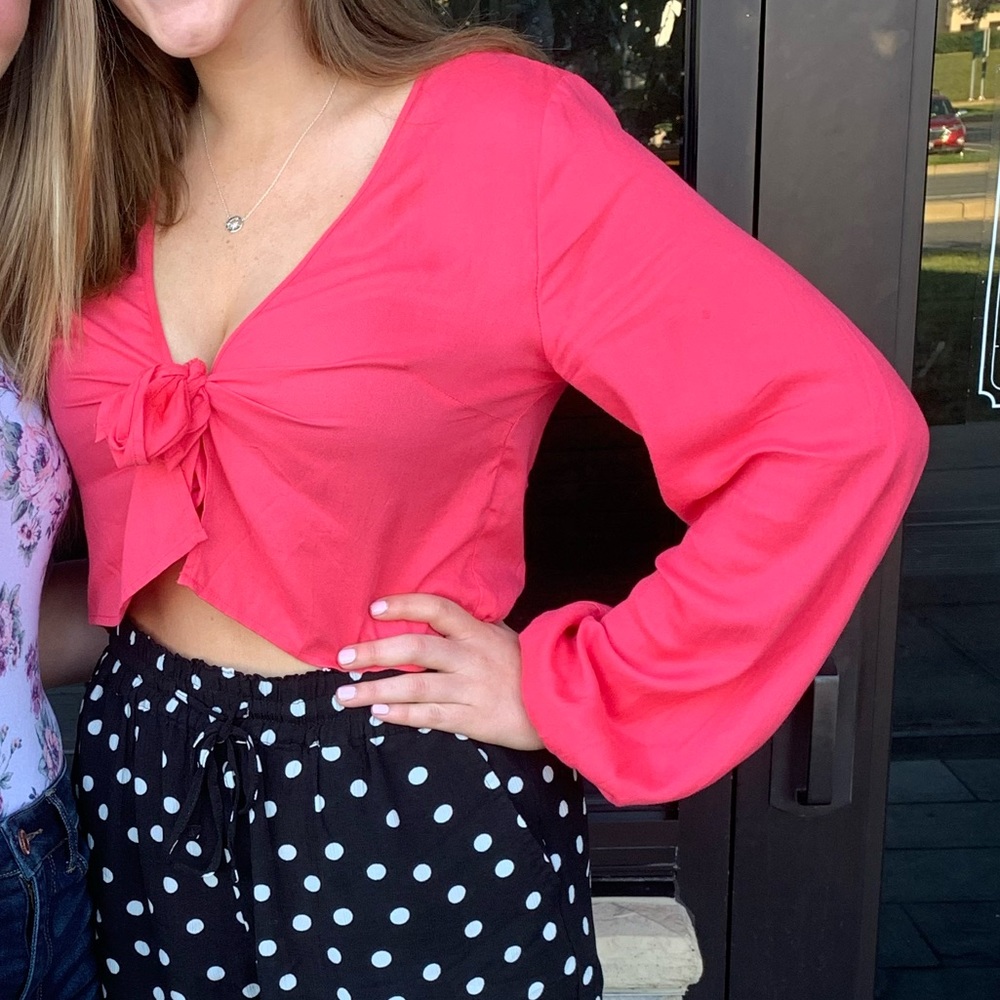 F21 pink long sleeve crop top